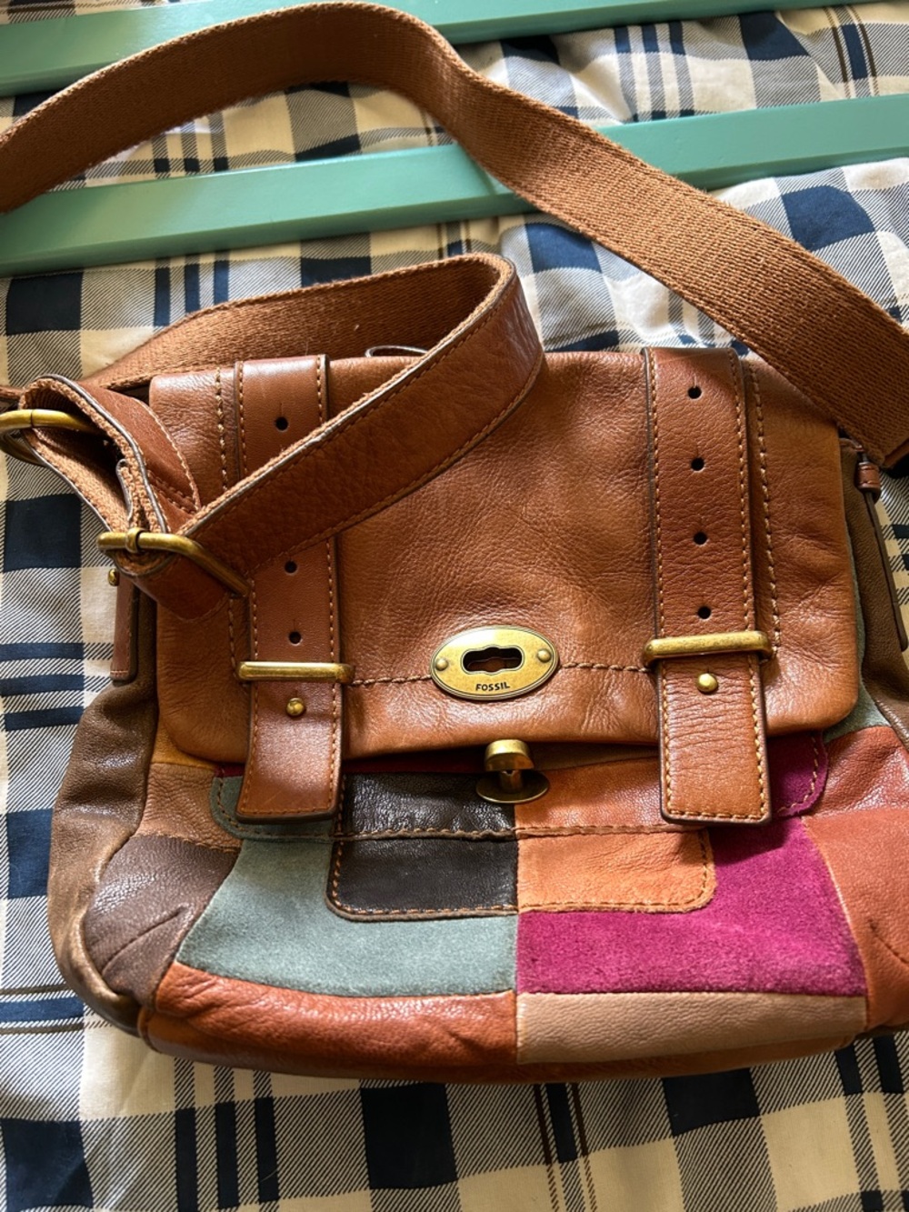Fossil Tan and Multicolor Patchwork Leather Crossbody Bag